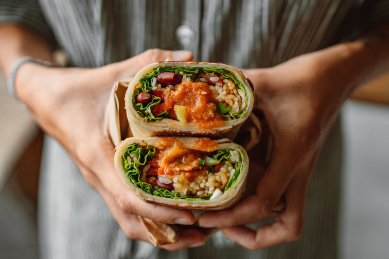 Steak and Gorgonzola Piada with caramelized onions
